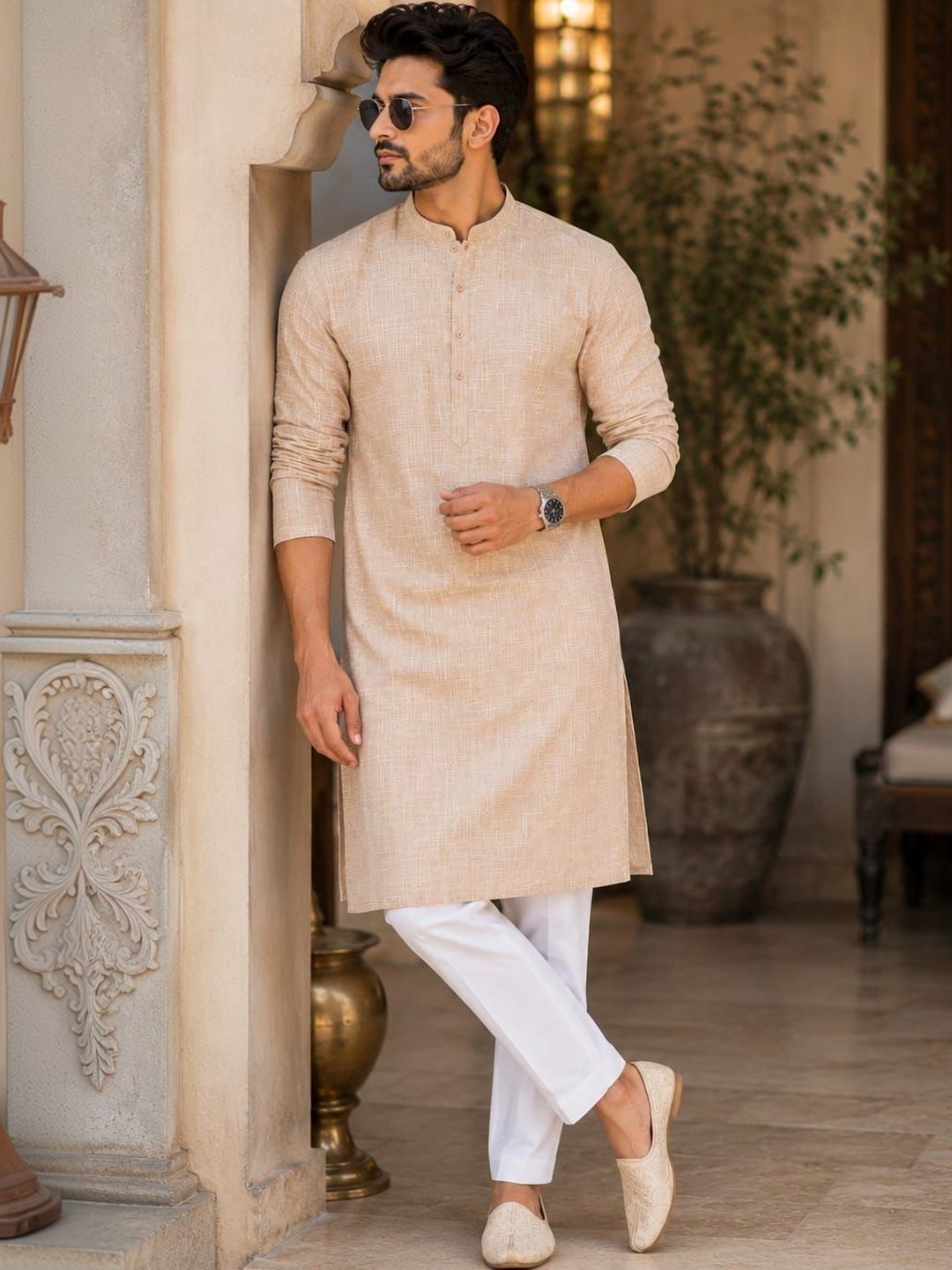 Jagdish Garments Men Mandarin Collar Cotton Kurta