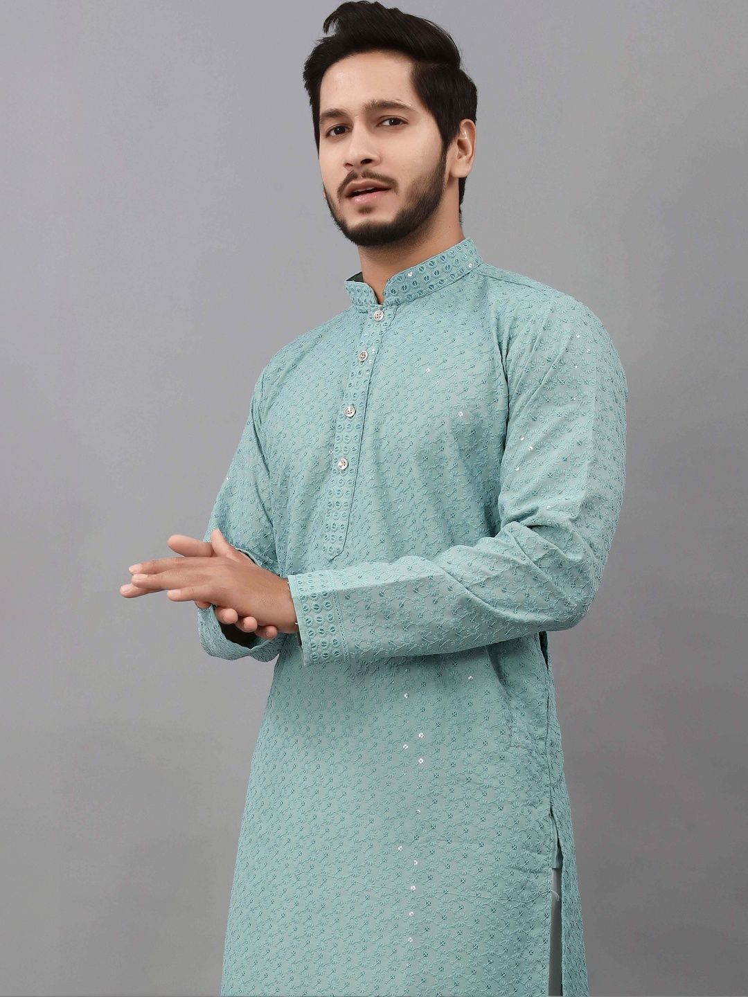 ALMORA Men Ethnic Motifs Embroidered Sequinned Handloom Kurta