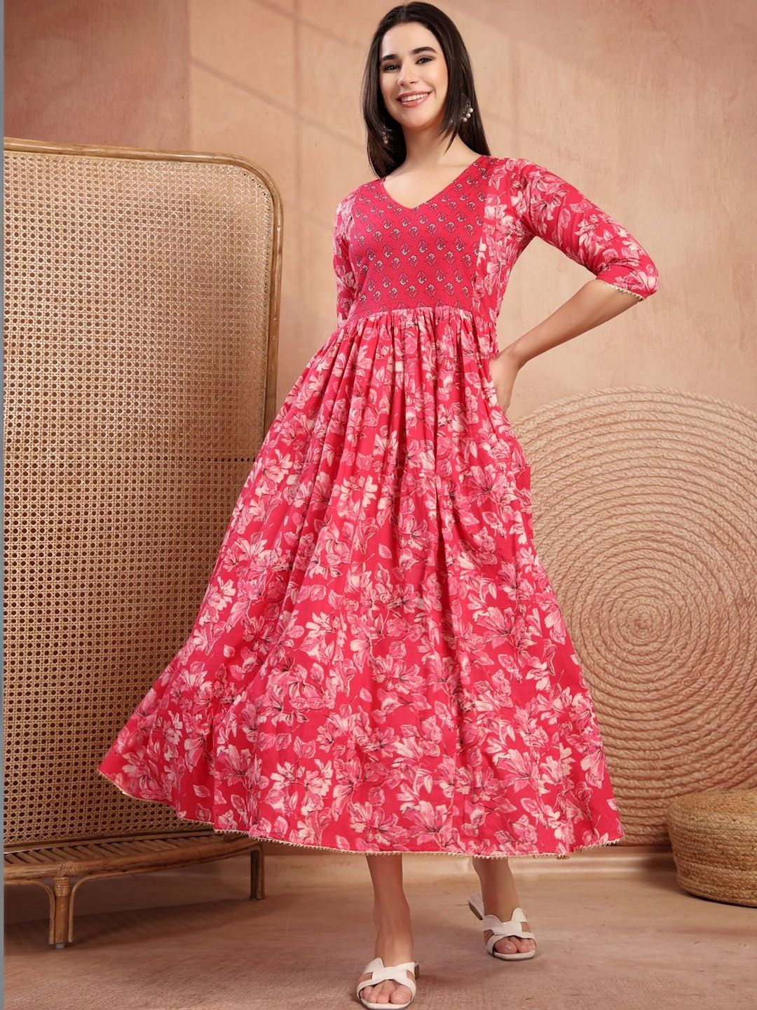 Pristyle Floral Print A-Line Maxi Dress
