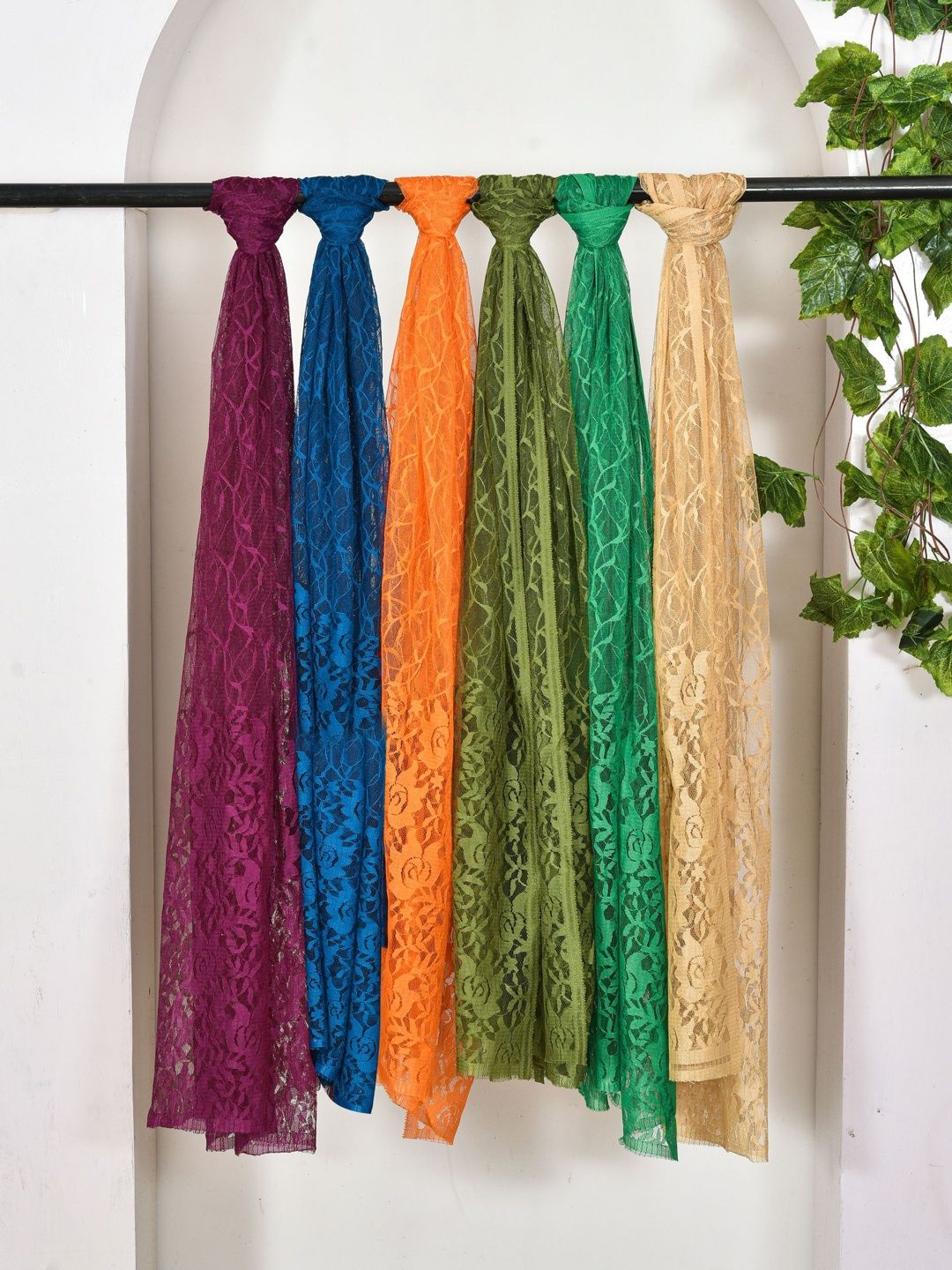 Kuhika Selection Of 6 Floral Woven Design Cotton Dupattas