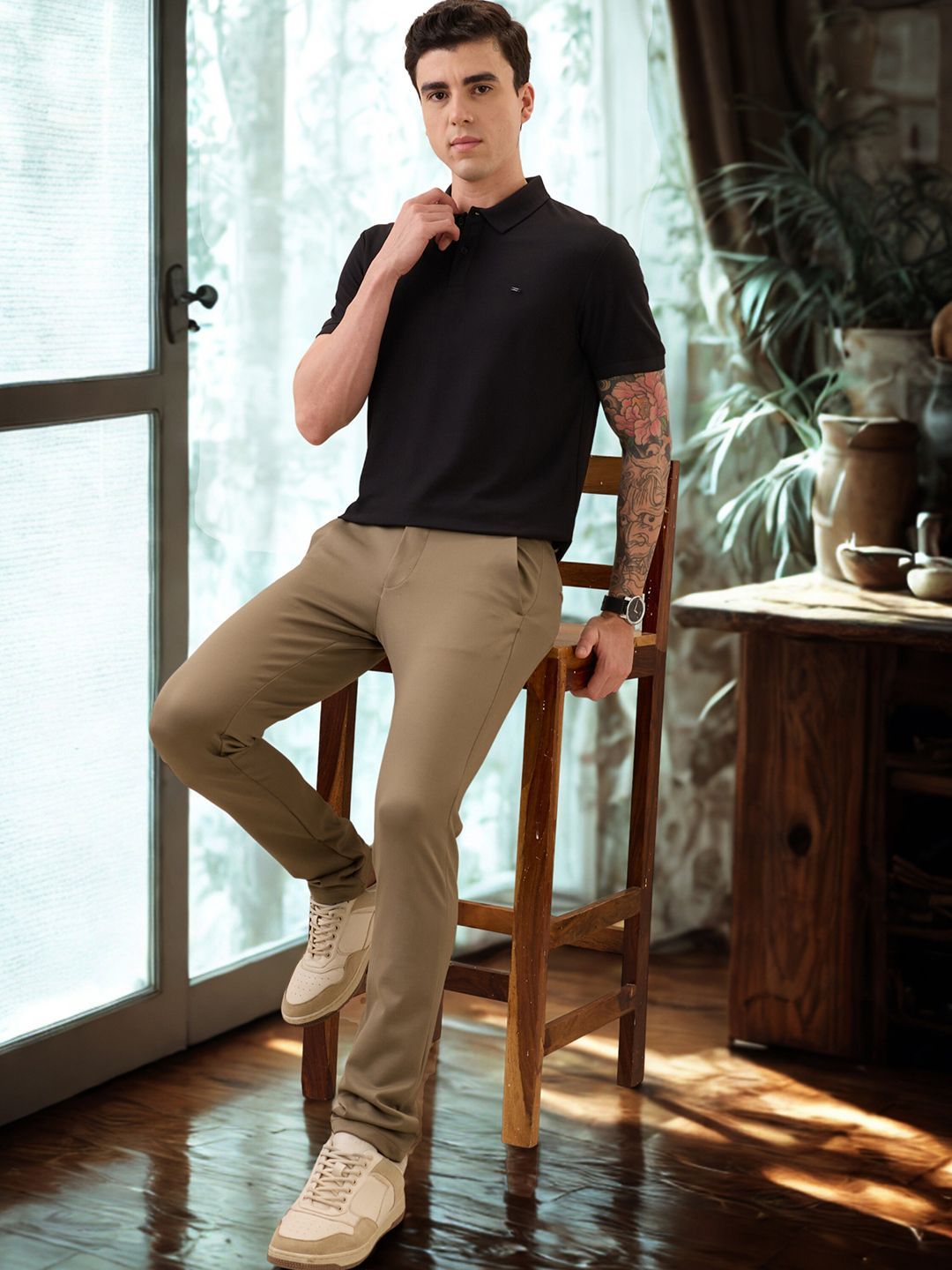 nostrum Men Dri-FIT Solid Polo Collar Slim Fit T-shirt