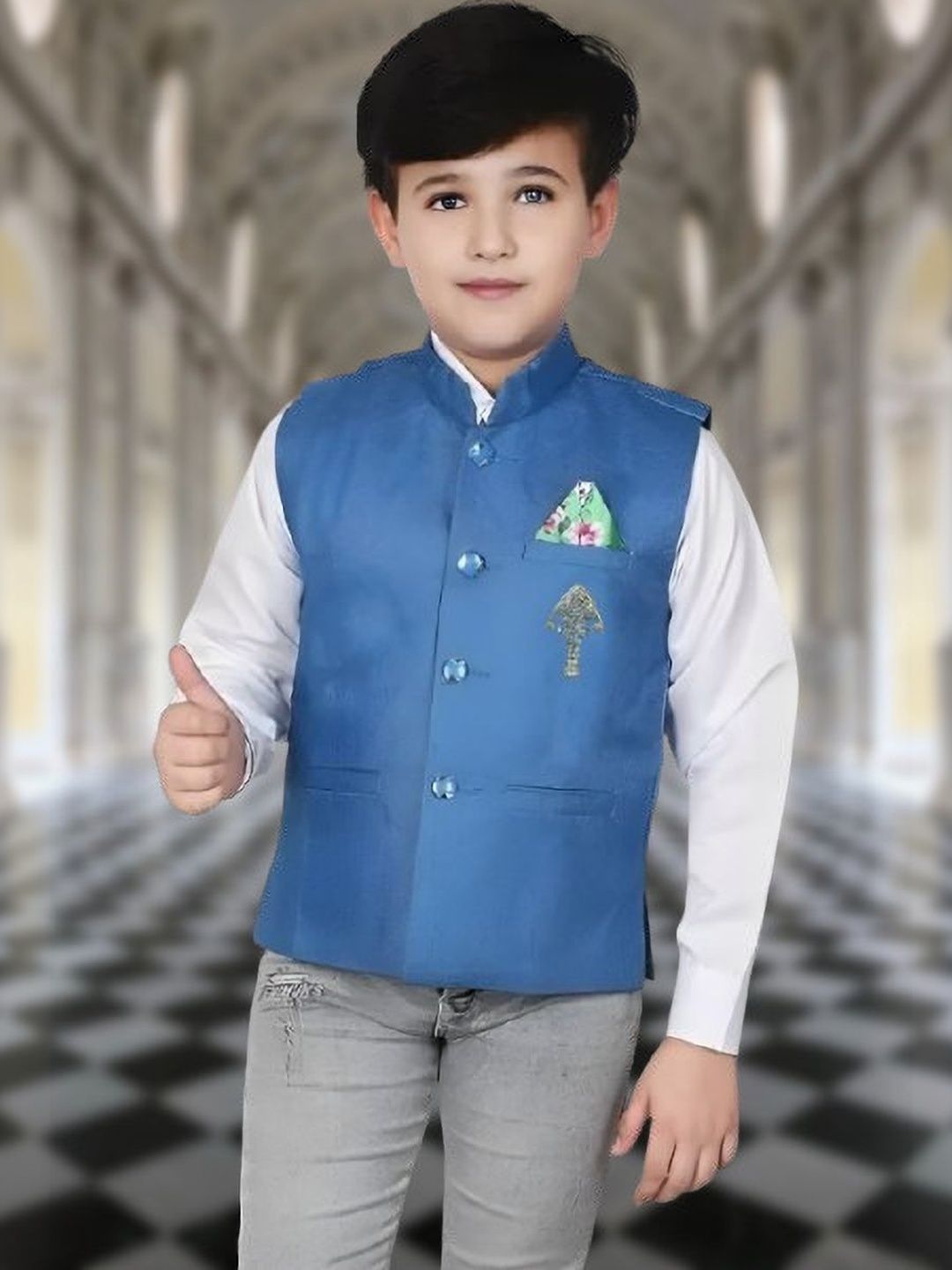 seetoo Boys Mandarin Collar Sleeveless Nehru Jackets