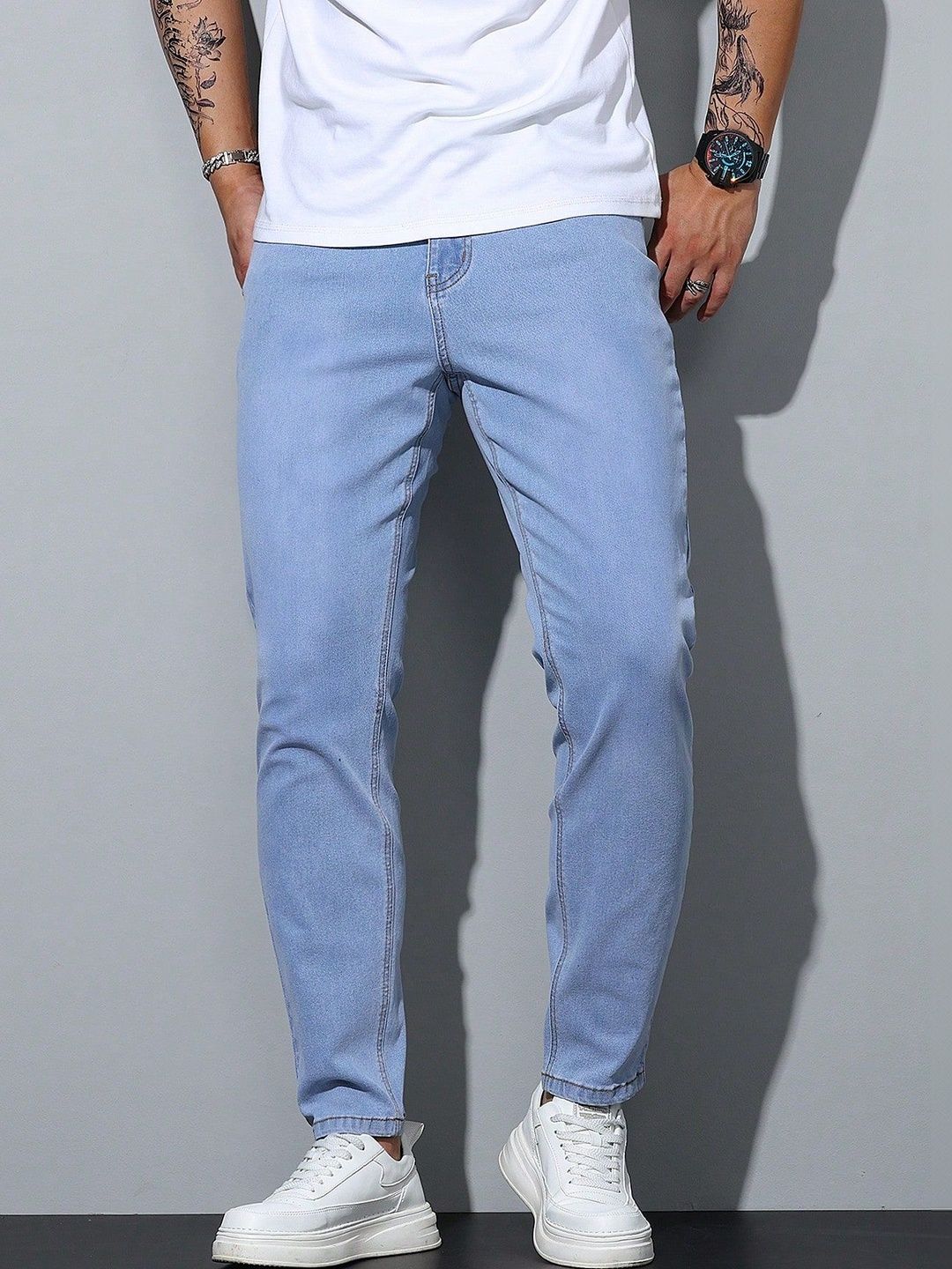 YAMEETFIT Men Jean Straight Fit Mid-Rise Light Fade Jeans