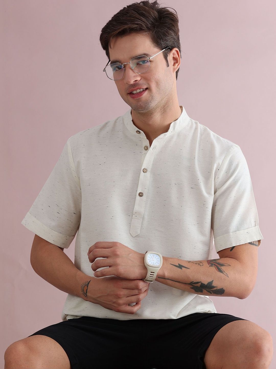 FILORI STUDIO Men Textured White Kurta