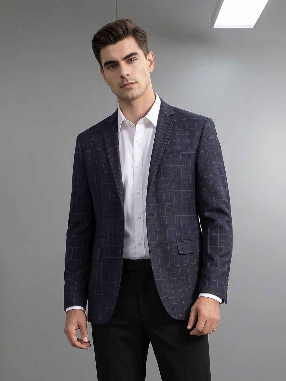 INVICTUS Checked Single-Breasted Notched Lapel Formal Blazer