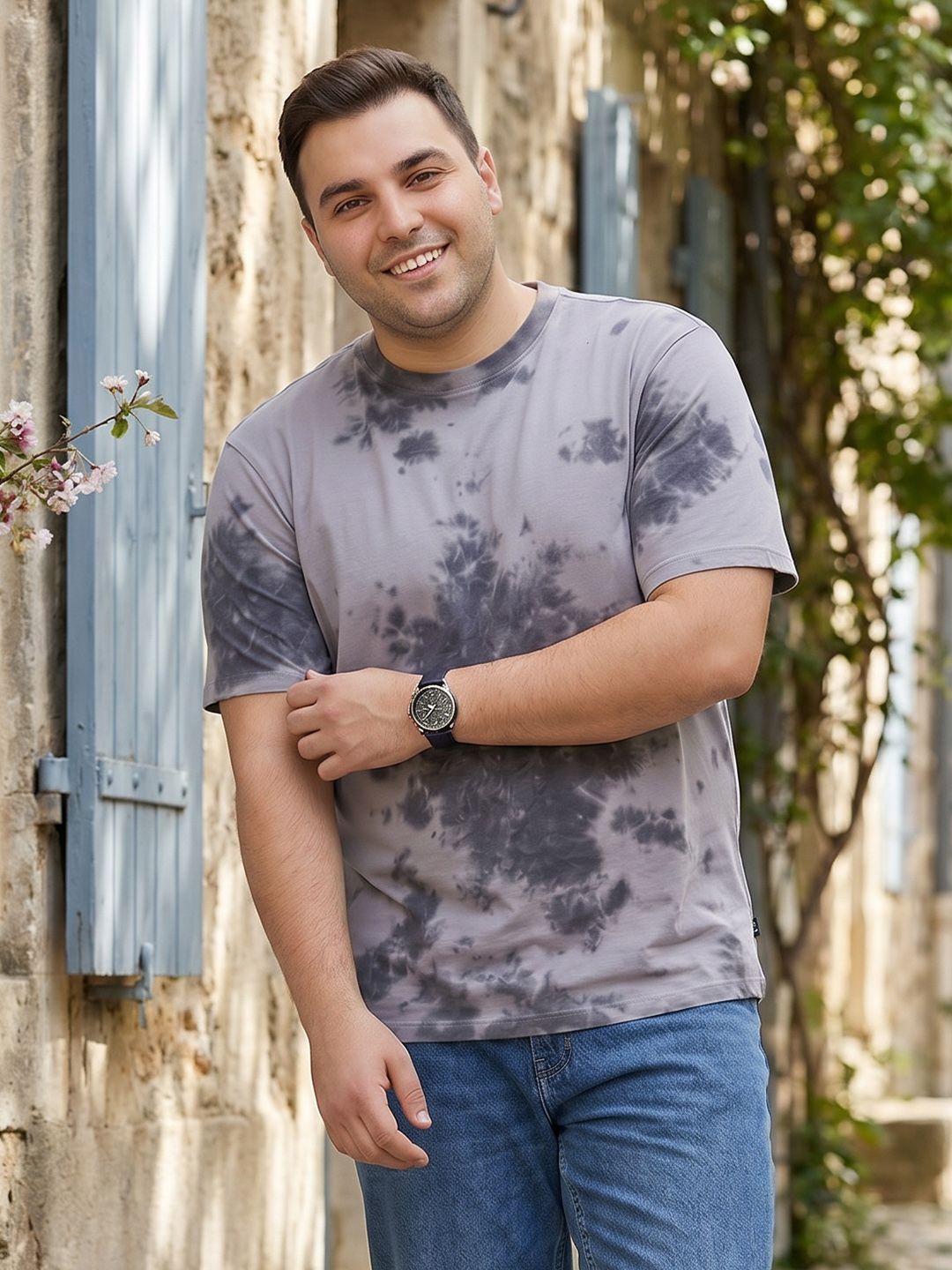 Sztori Plus Size Dyed Effect Pure Cotton T-Shirt