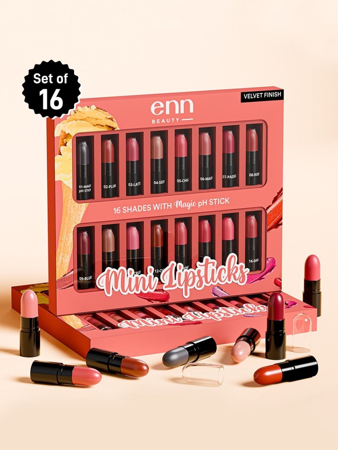 ENN ENN Set Of 16 Long Lasting Mini Velvet Lipsticks - 1 g Each
