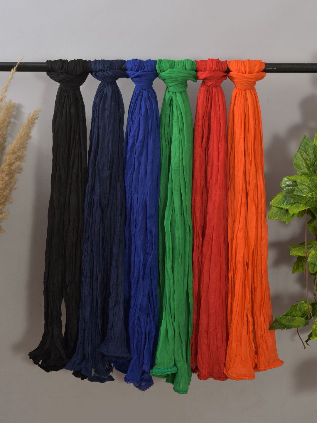 Kuhika Pack Of 5 Cotton Dupattas With Taping Border