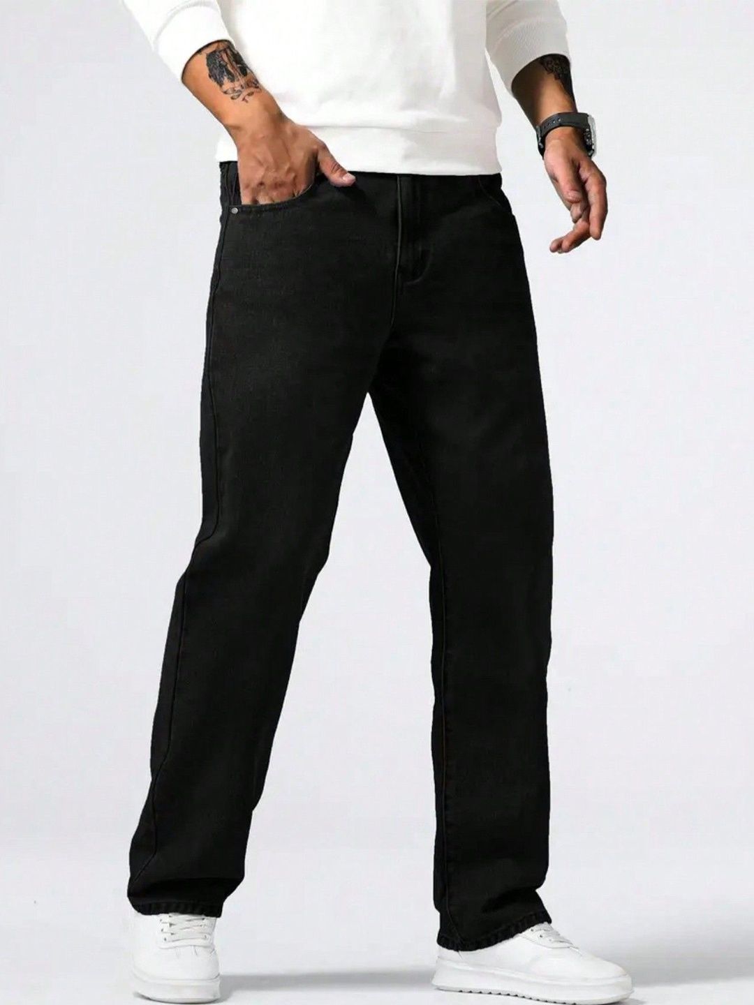 YAMEETFIT Men Jean Straight Fit Mid-Rise Denim Jeans