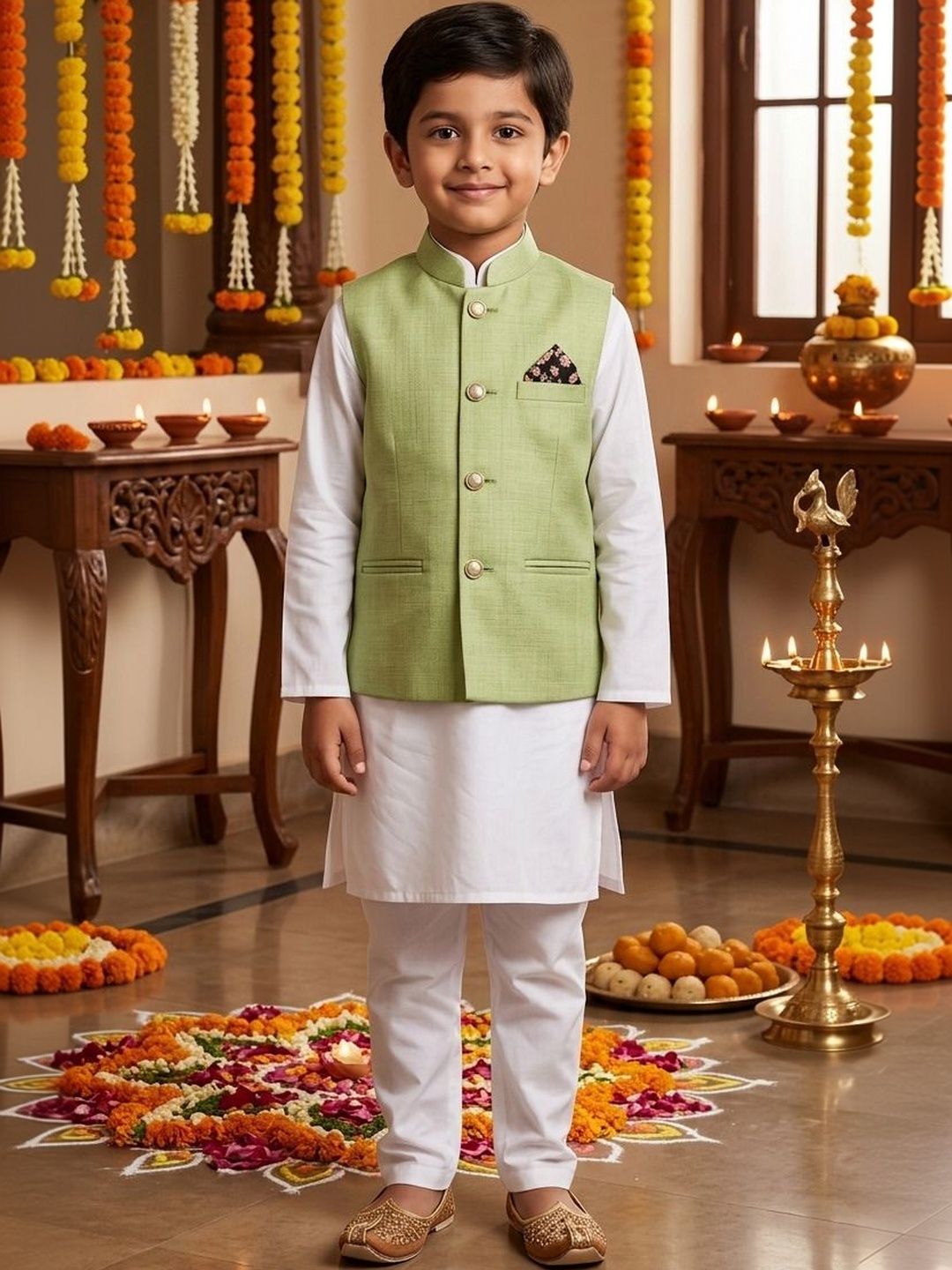 seetoo Boys Mandarin Collar Sleeveless Nehru Jackets