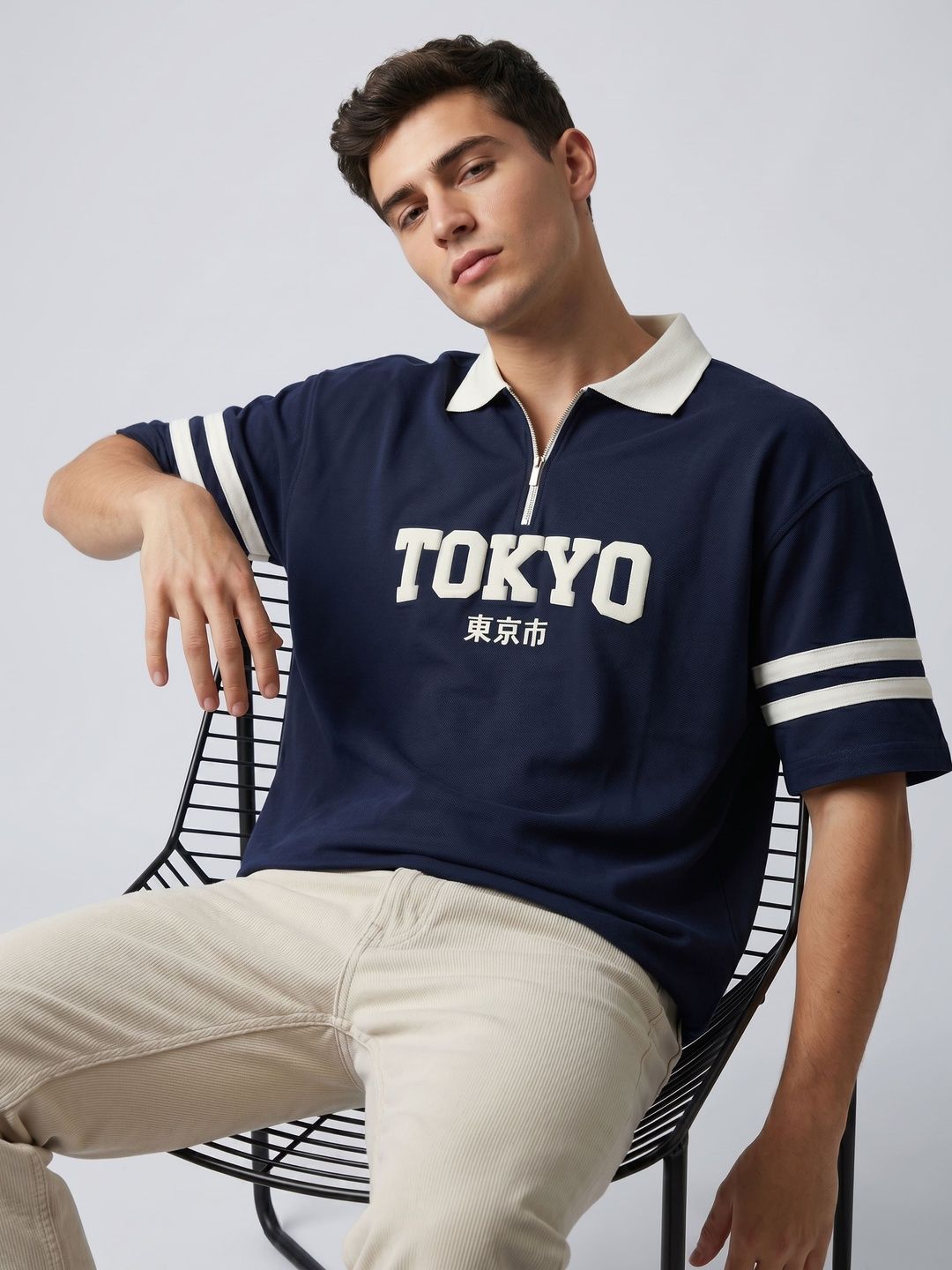 glitchez Men Typography Printed Polo Collar T-shirt