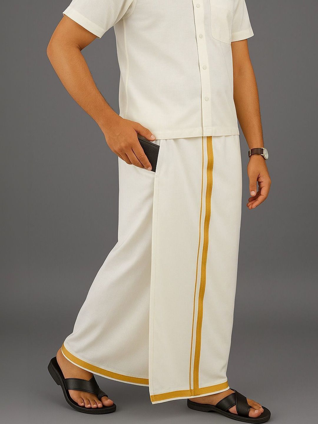 Shree shyam Handloom Men Striped Cotton Dhoti Dhotis