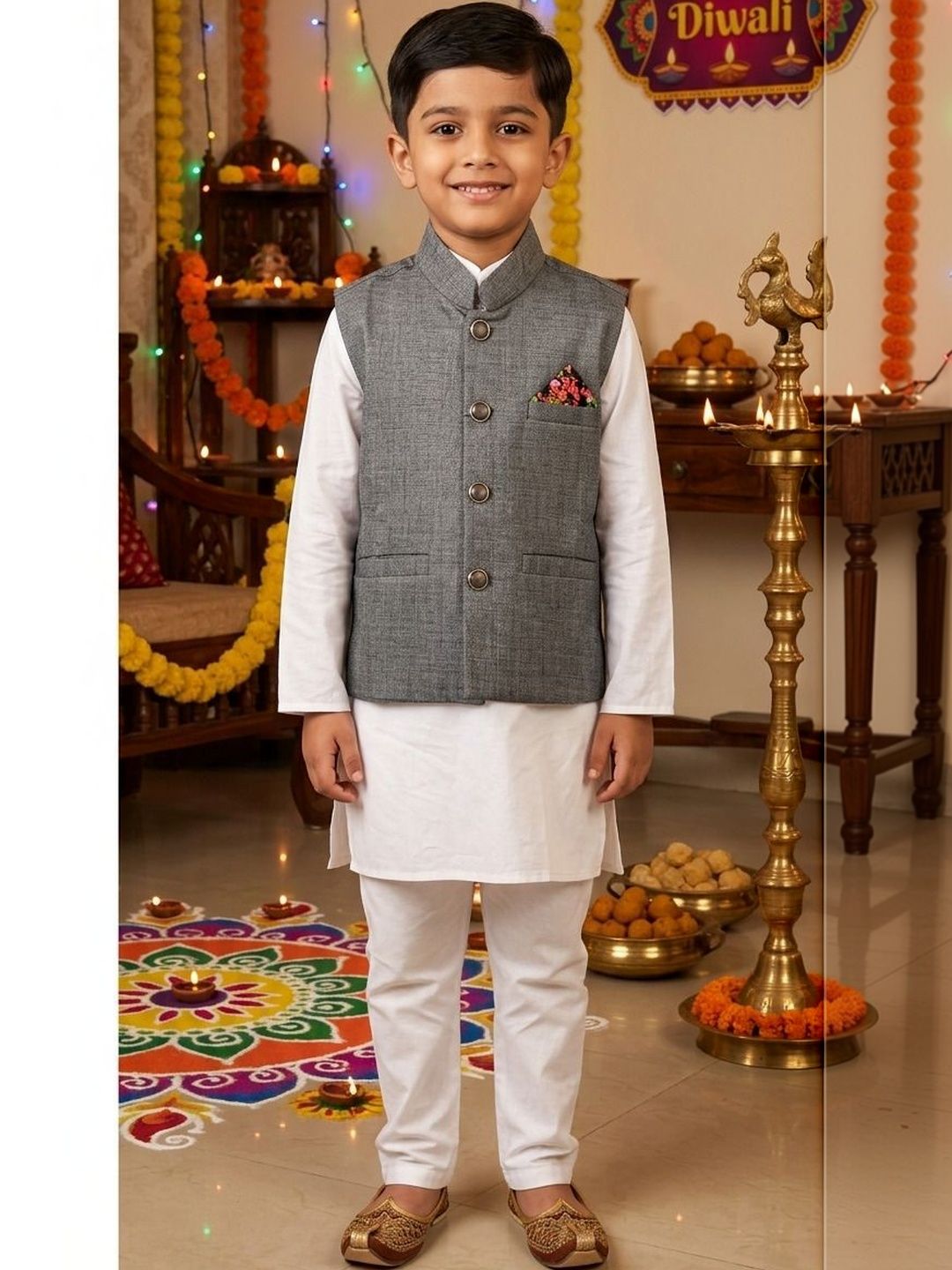seetoo Boys Mandarin Collar Sleeveless Nehru Jackets