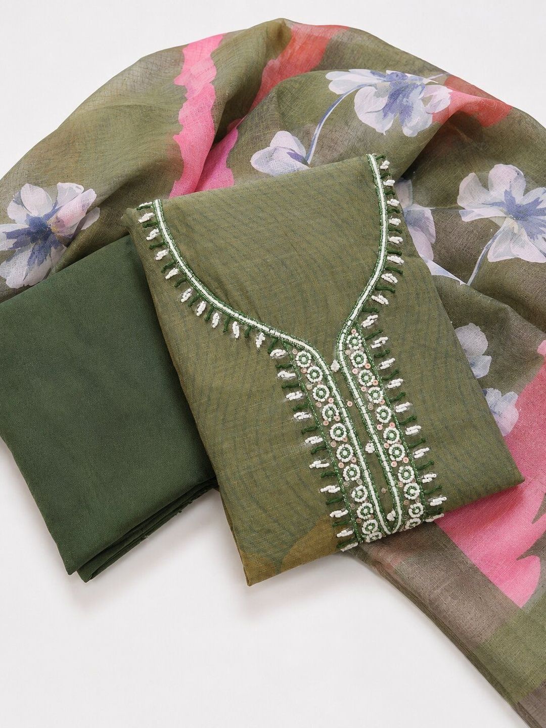 WaCraz Printed Linen Semi-Stitched Dress Material