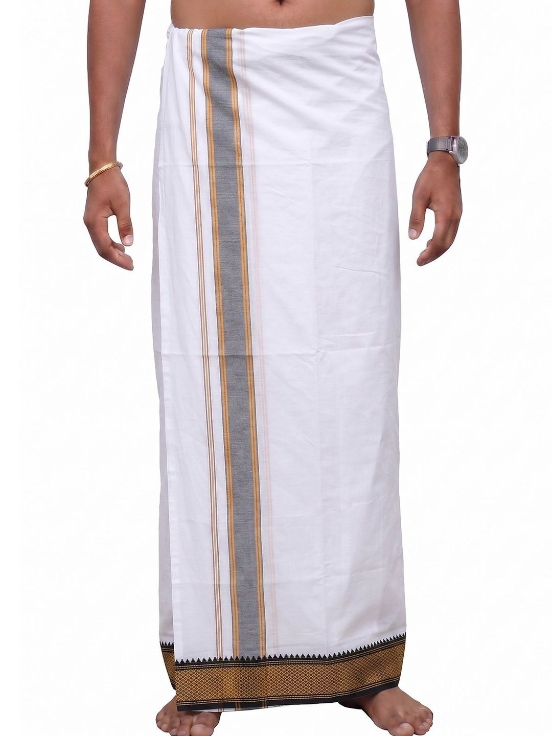 Hornbill Enterprises Men Striped Cotton Dhoti Dhotis