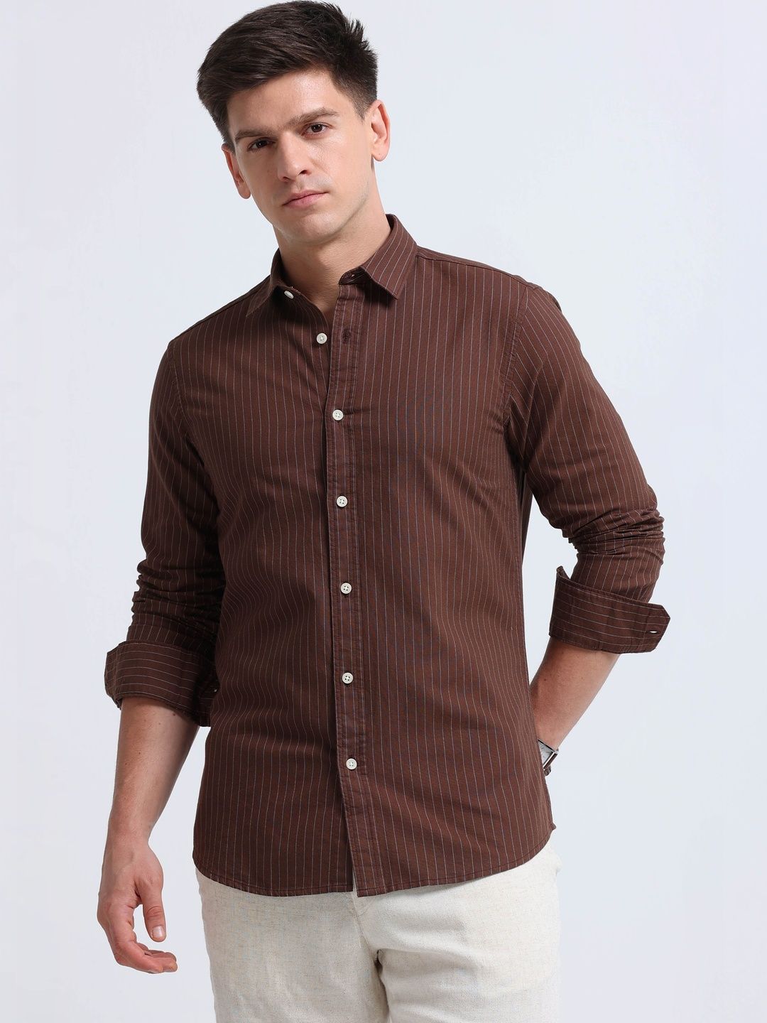 Blu MNKY Men Classic Slim Fit Striped Casual Shirt