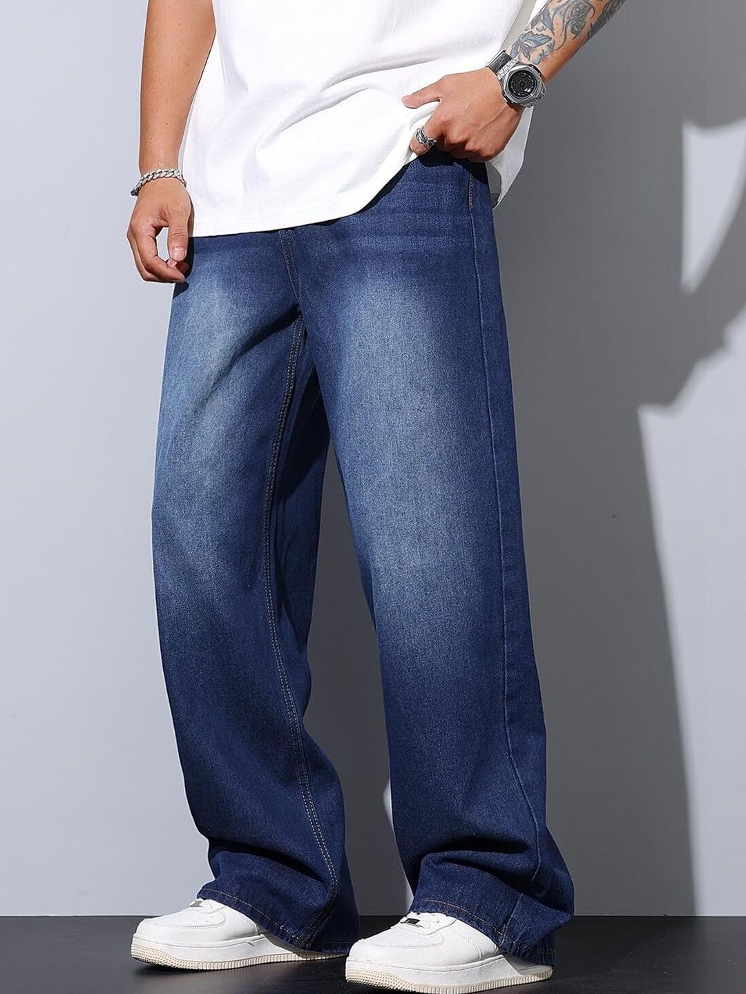 StyleCast Men Comfort Mid-Rise Low Distress Light Fade Jeans