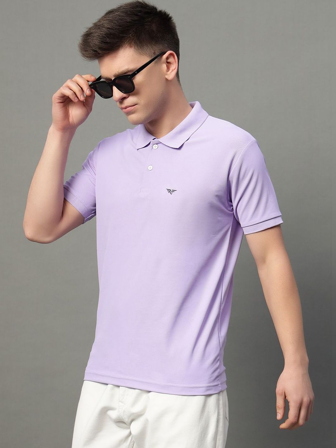 SZN Lavender Solid Polo Collar Regular Fit Cotton T-shirt