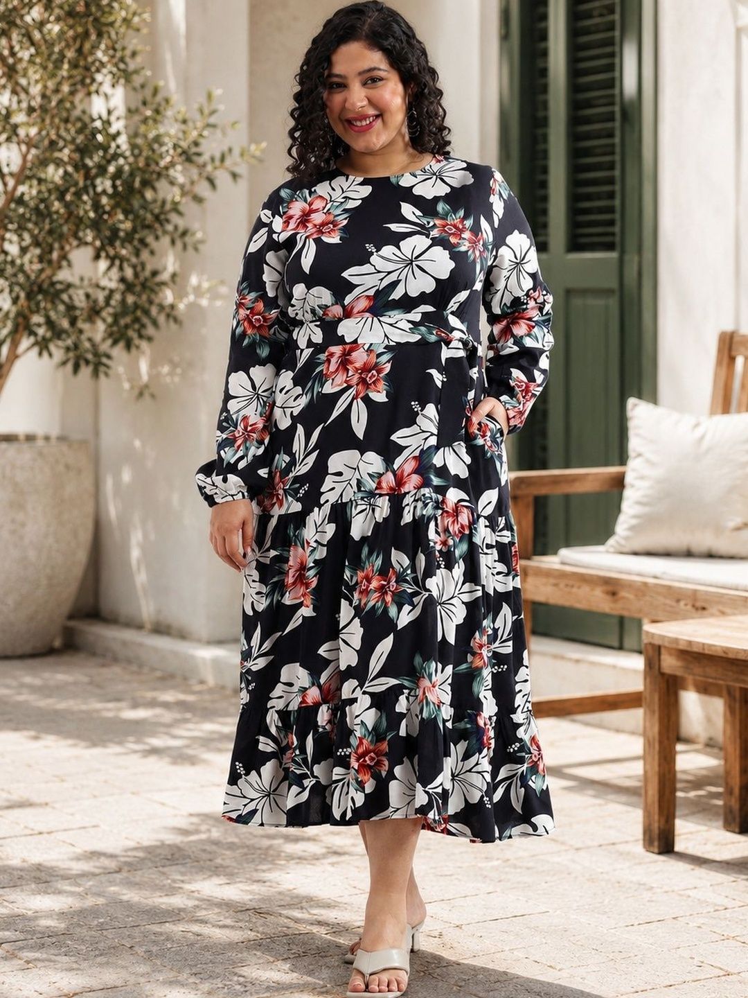 Floral Print Maxi Dress Virgio Floral Print Puff Sleeve Maxi Plus Size Dress