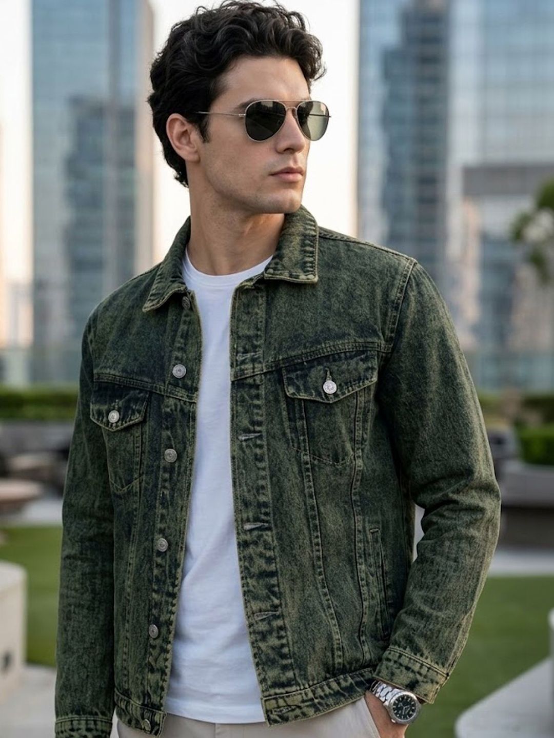 Urbano Fashion Urbano Fashion Men's Blue Regular Fit Washed Full Sleeve Denim Jacket