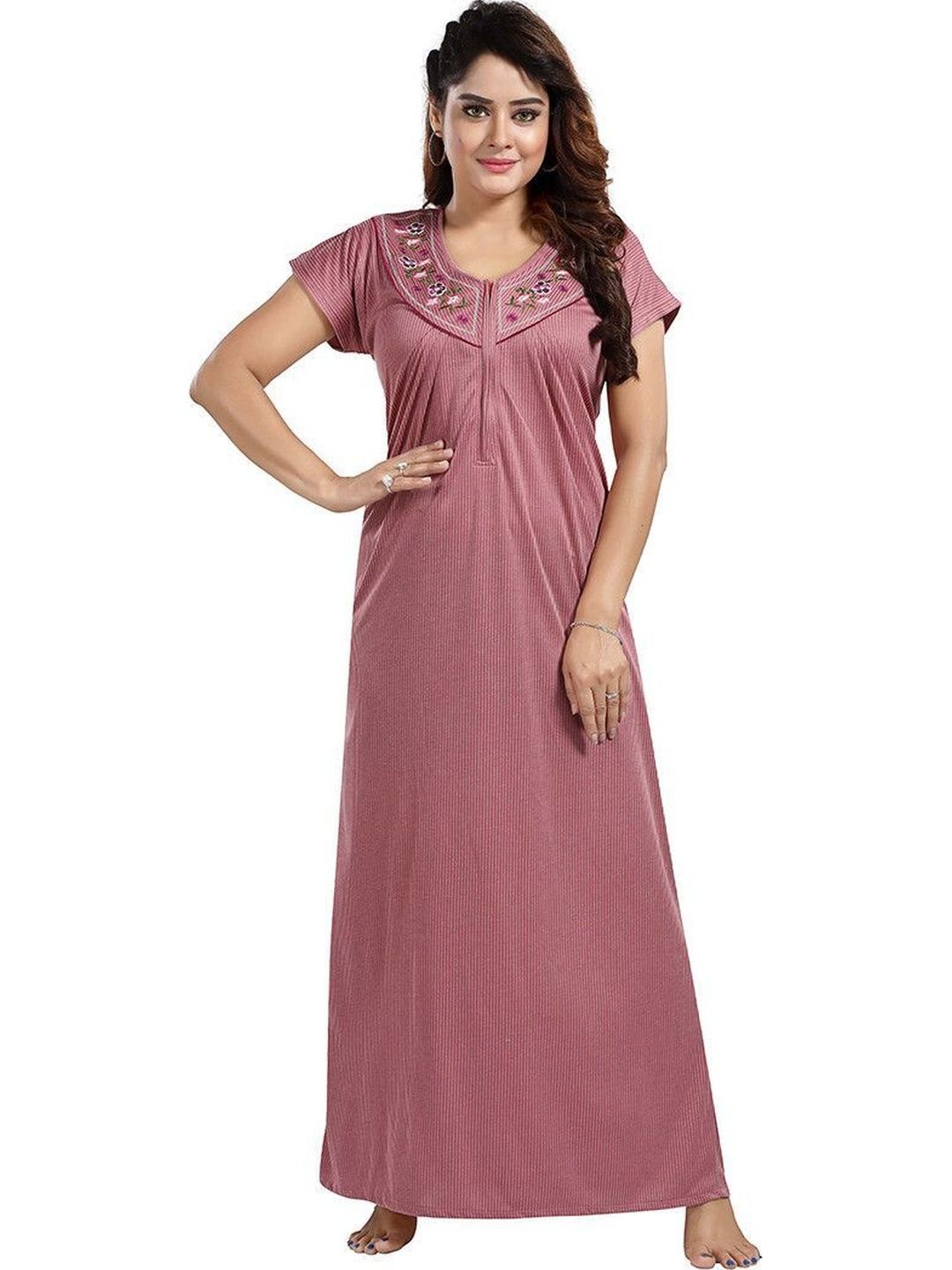 Gutthi Striped Maxi Nightdress
