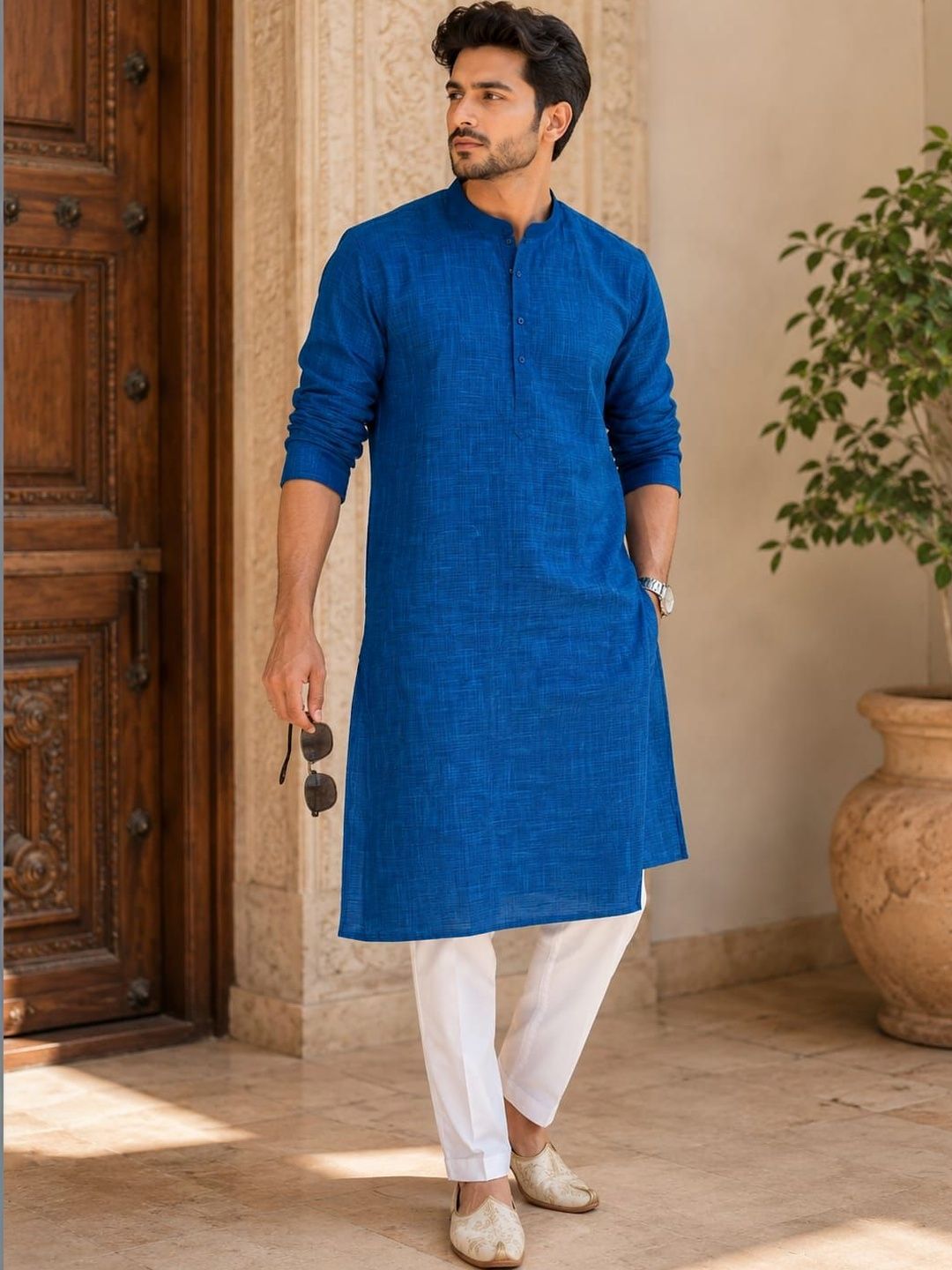 Jagdish Garments Men Mandarin Collar Pure Cotton Straight Kurta