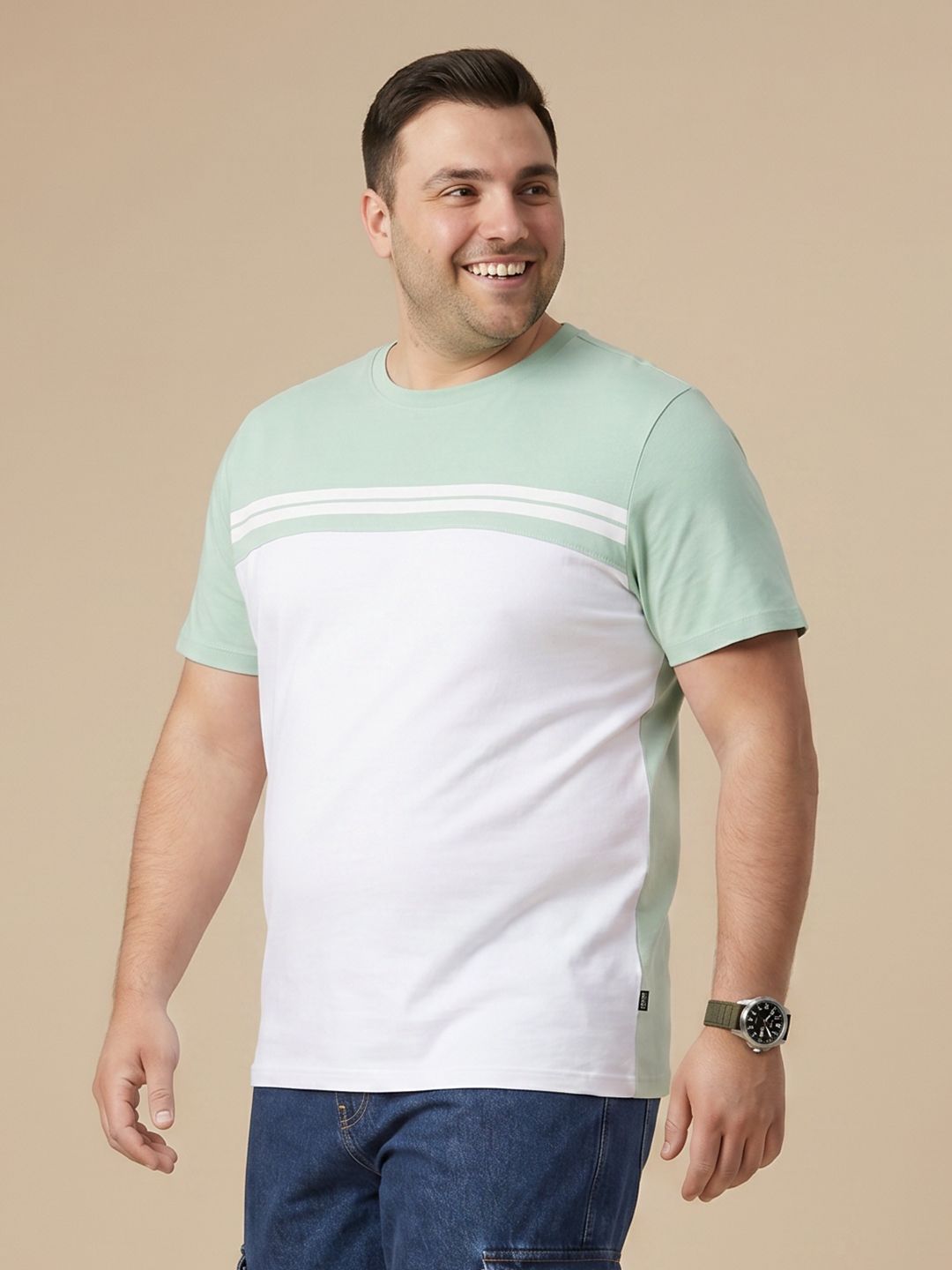 Sztori Plus Size Colourblocked Pure Cotton T-shirt