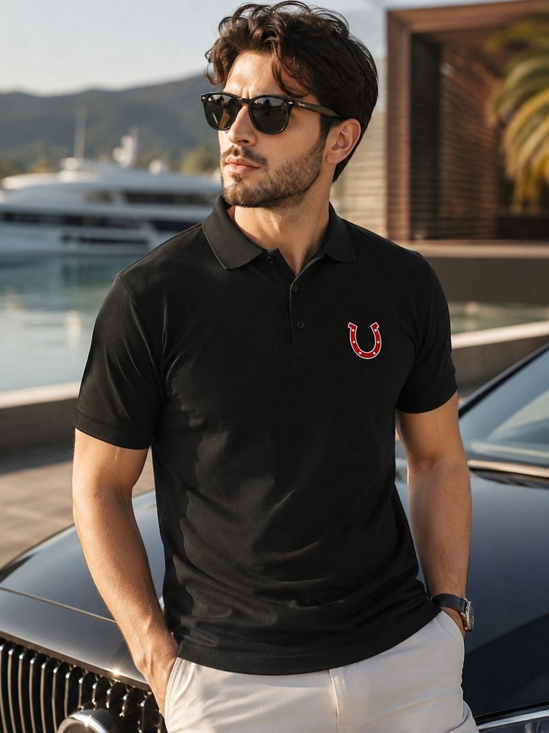 Blacksmith Men Black Pure Cotton Polo Collar T-shirt