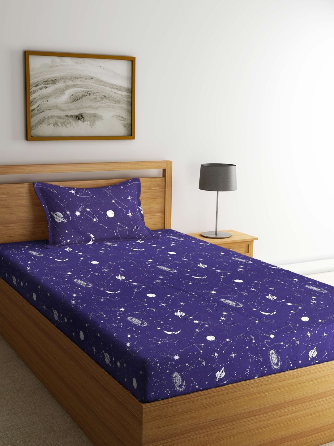 BOMBAY DYEING BOMBAY DYEING Purple & White 144 TC Single Bedsheet with 1 Pillow Covers