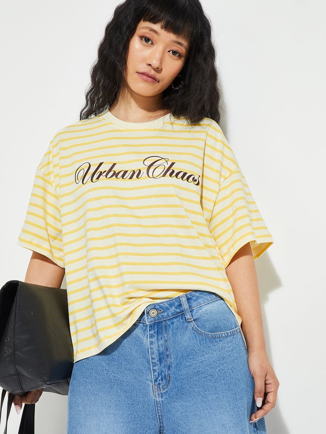 max Women Typography Striped T-shirt