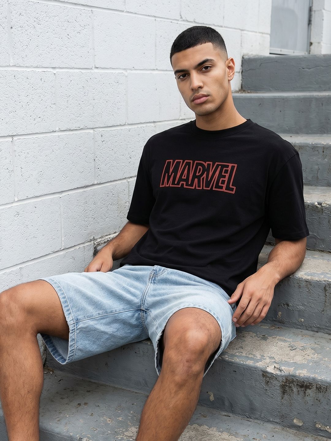 MARVEL STREET Typography Printed Pure Cotton T-Shirt