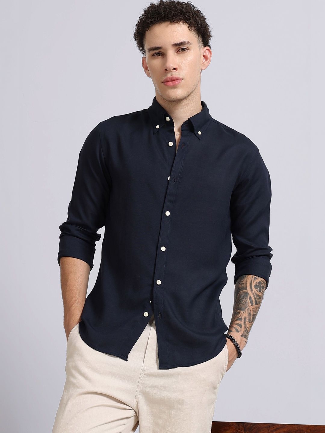 Blu MNKY Men Classic Slim Fit Casual Shirt