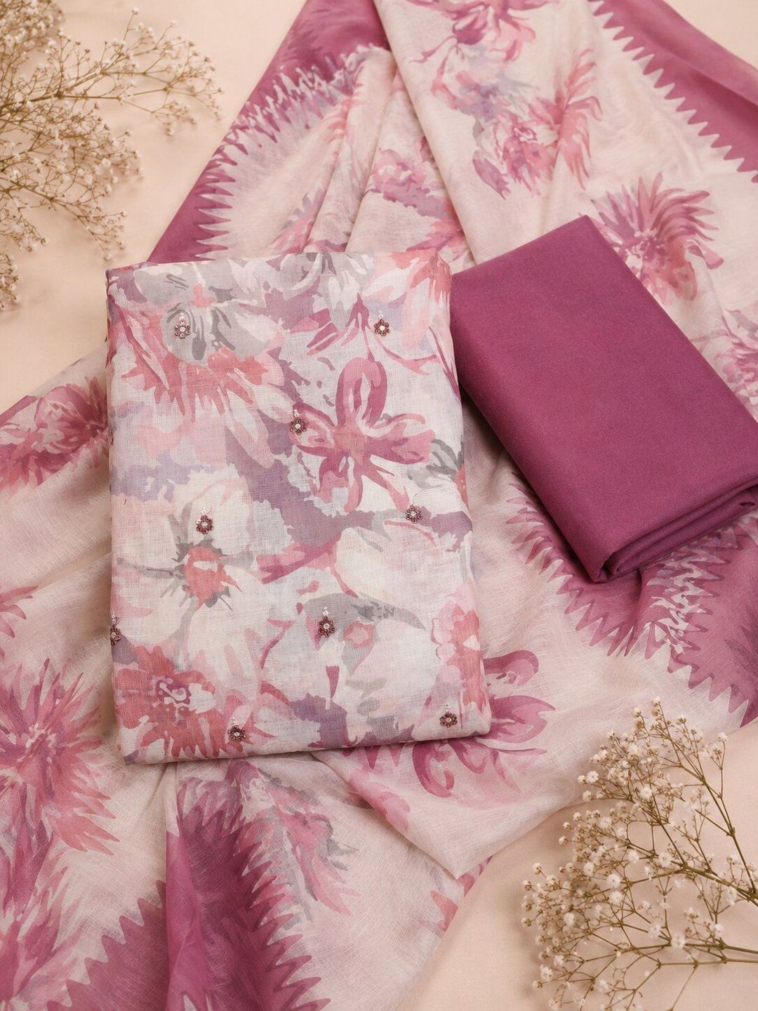 WaCraz Printed Linen Semi-Stitched Dress Material