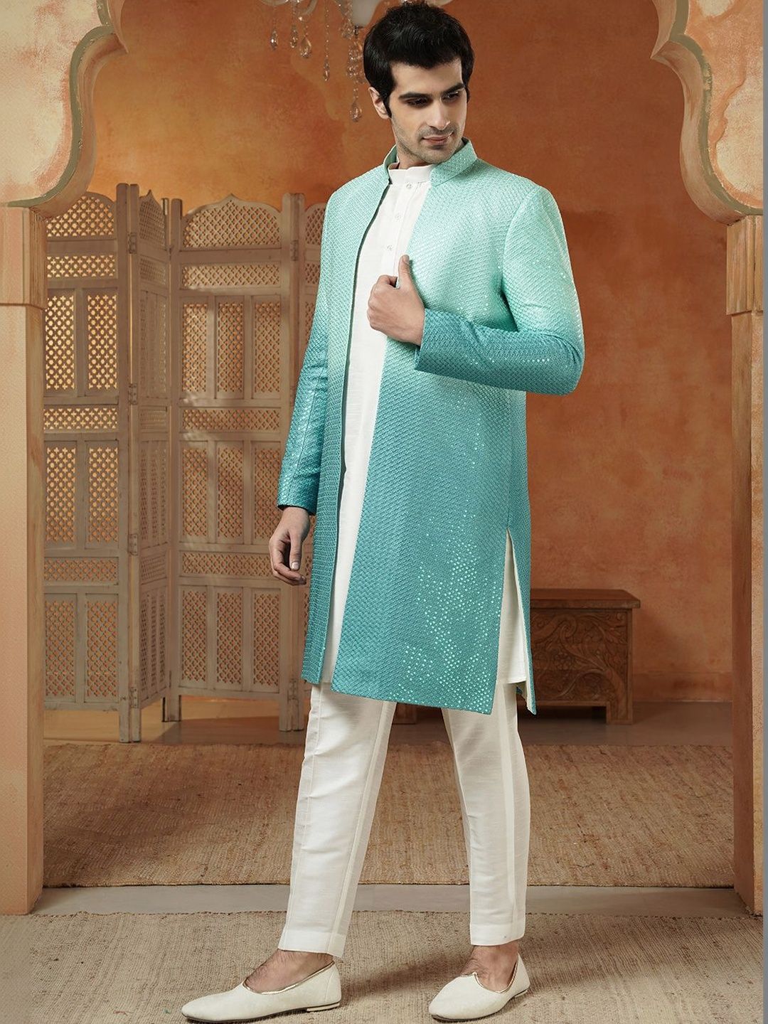 Utsav Fashion Embroidered Mandarin Collar Neck Sherwani Set