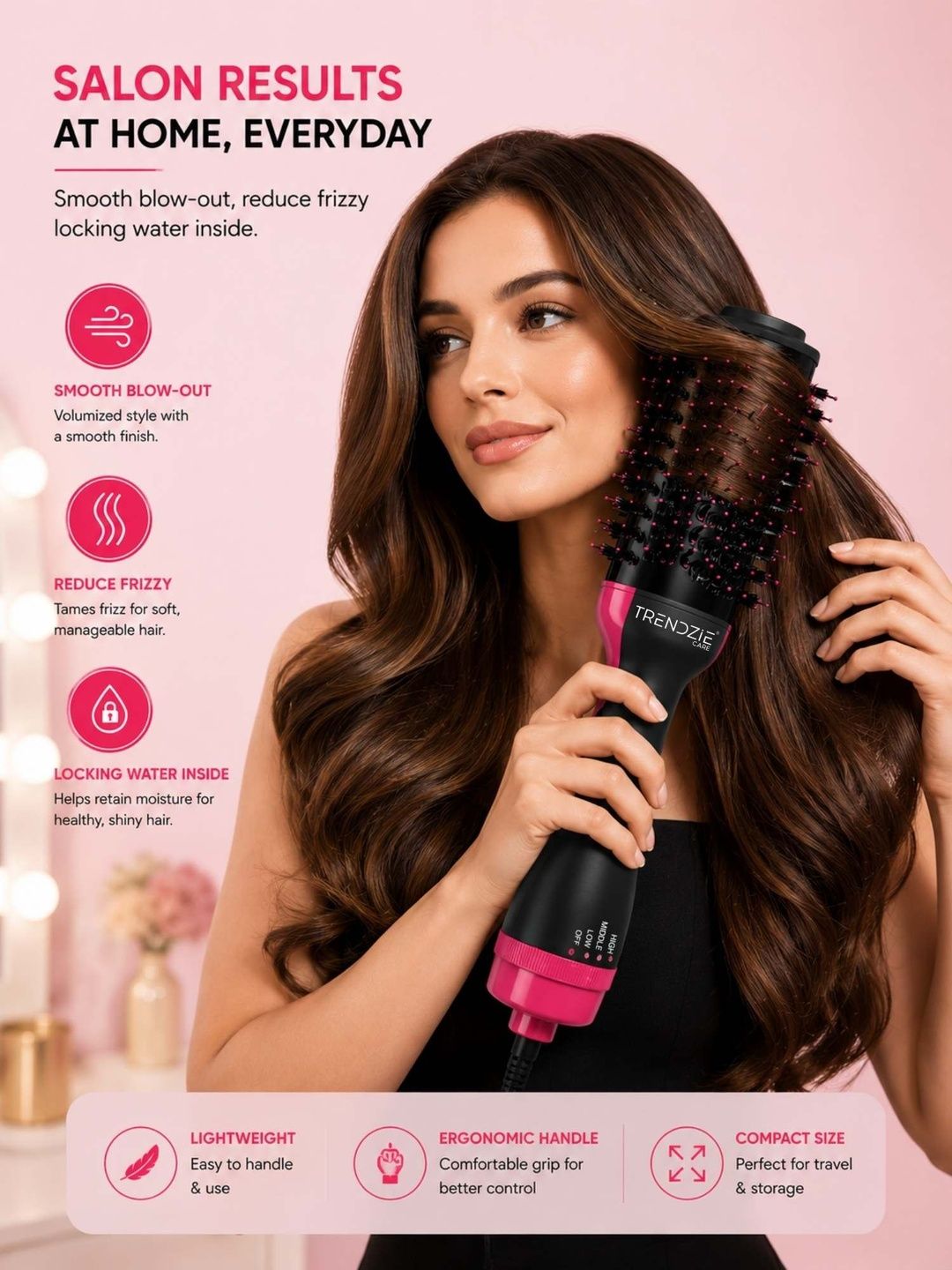TRENDZIE SKIN CARE Multipurpose 4 In 1 Hair Styler Dryer Straightener & Curler Comb