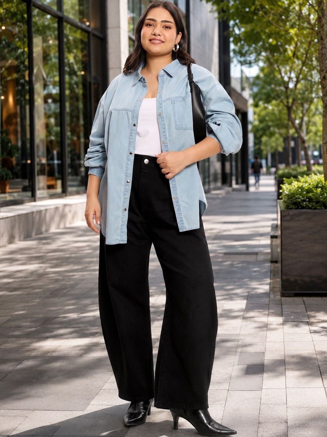 Casual Shirt Virgio Solid Cotton Denim Long Sleeves Plus Size Shirts