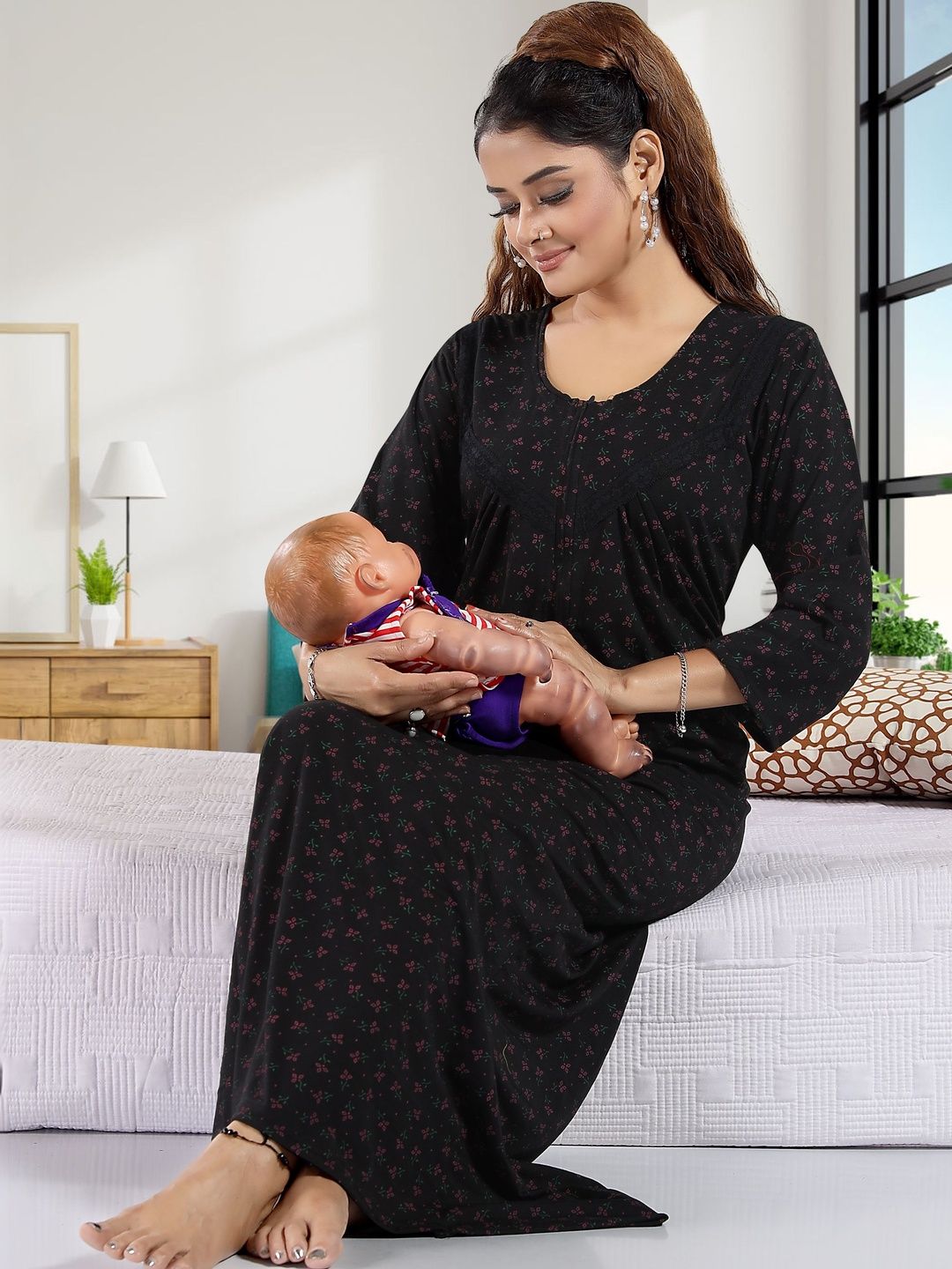 Gutthi Printed Maxi Nightdress