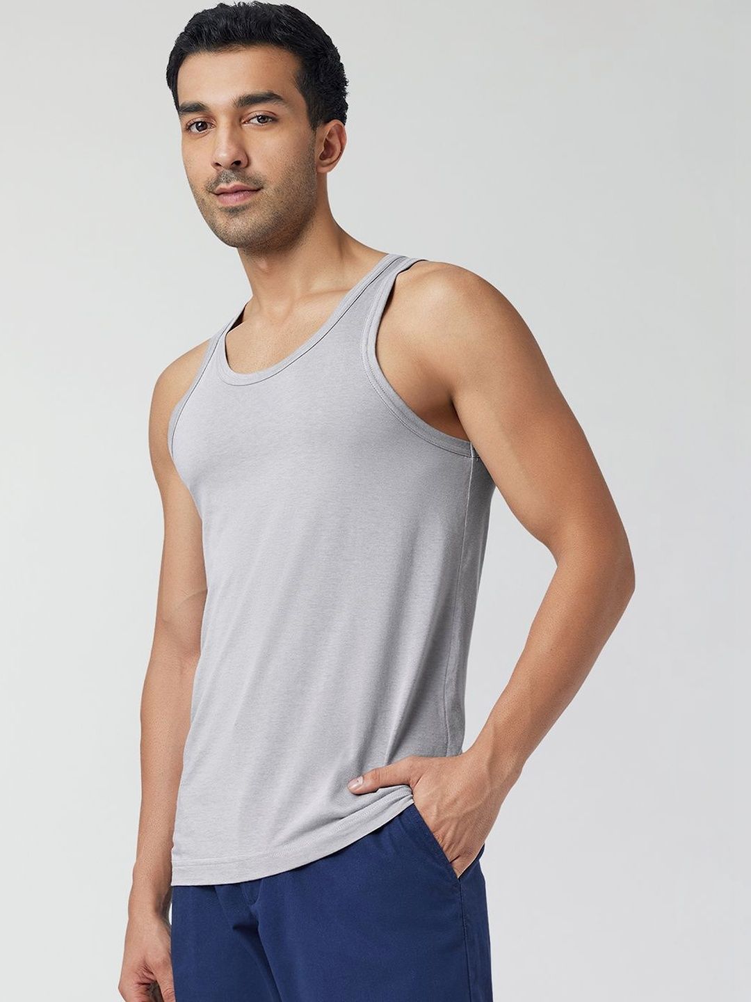 XYXX Men Solid ACE Cotton Modal Grey Round Neck Innerwear Vest
