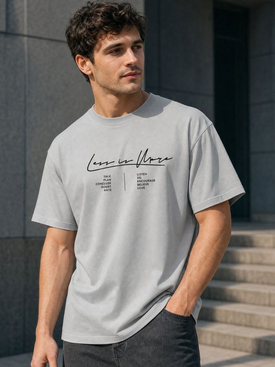 NOBERO Typography Printed Drop Shoulder Sleeves Pure Cotton Oversized T-Shirt