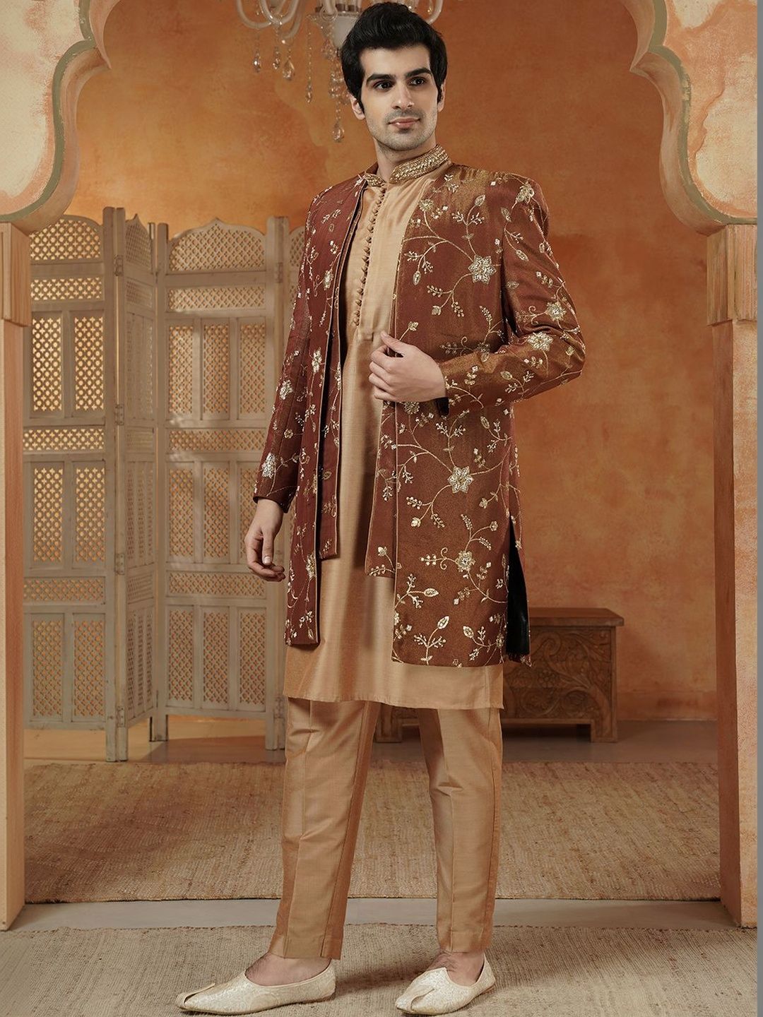 Utsav Fashion Embroidered Mandarin Collar Neck Sherwani Set