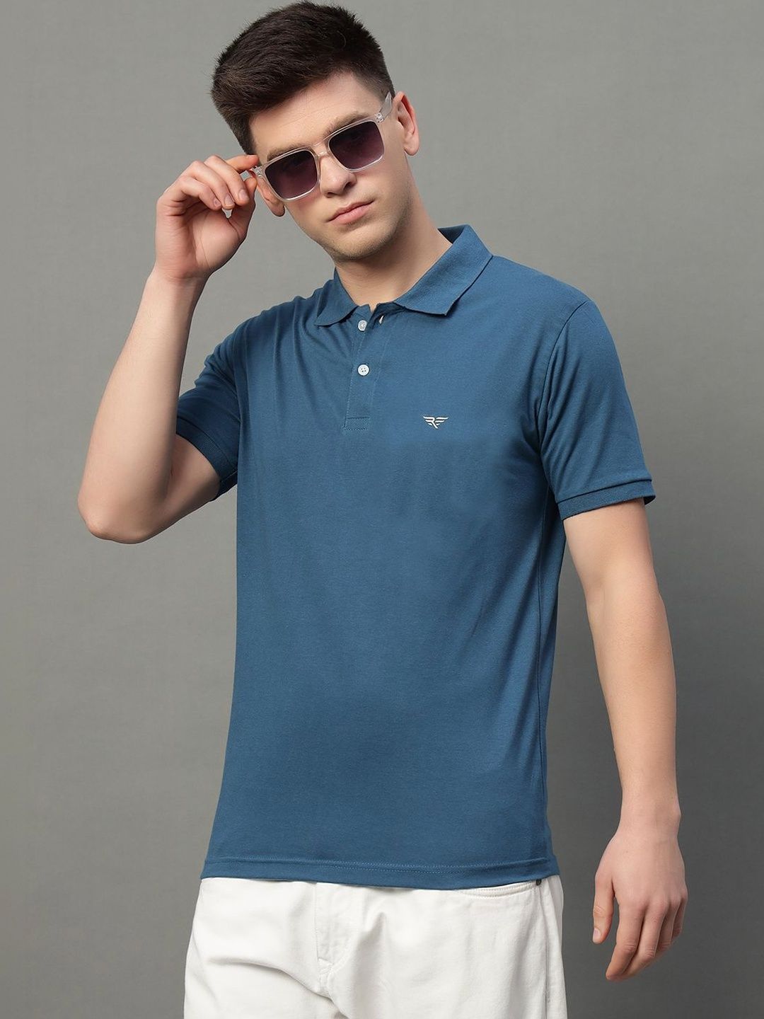 SZN Brand logo Solid Polo Collar Short Sleeves Regular Fit Cotton T-shirt