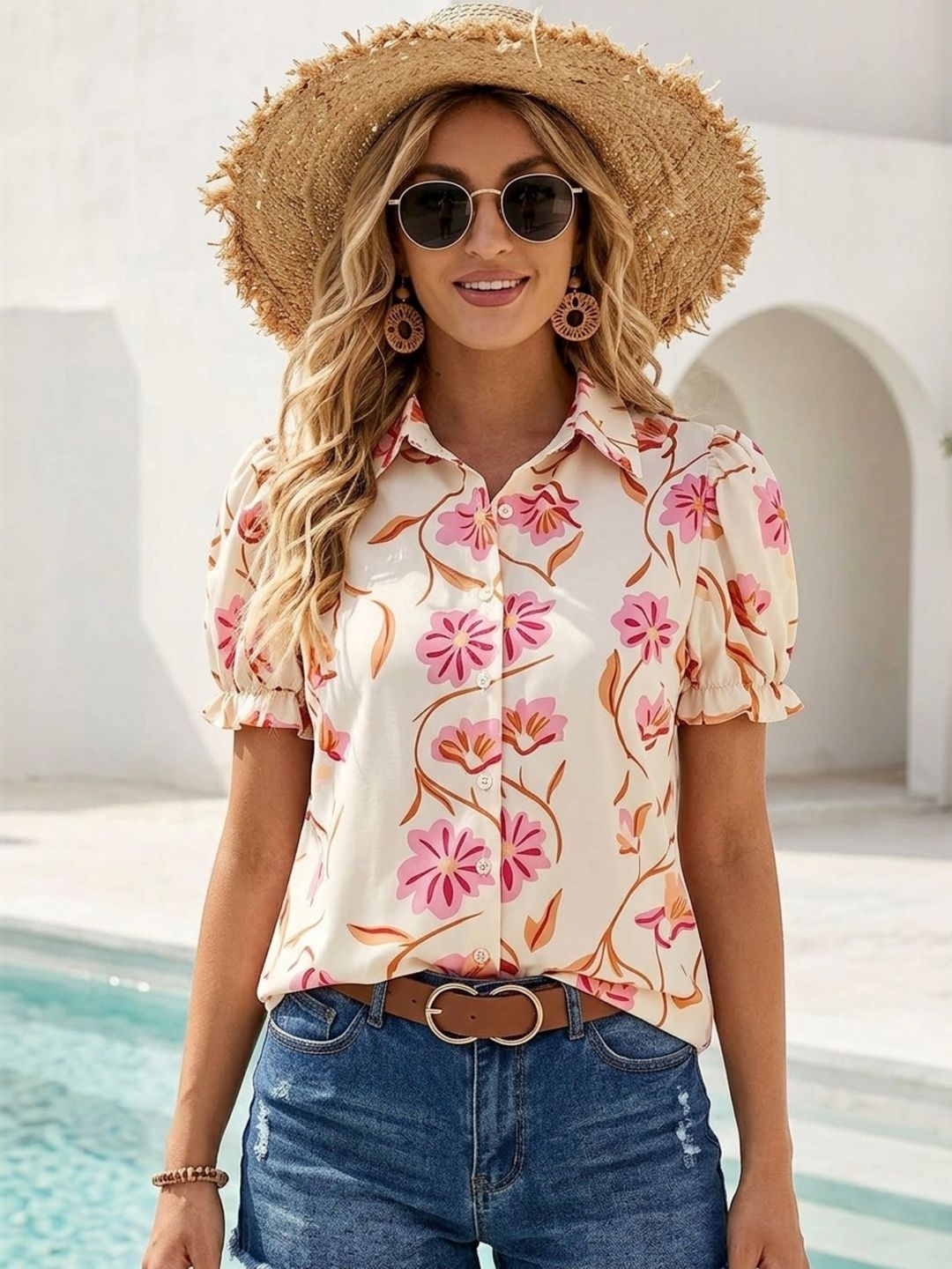 GUFRINA Floral Print Puff Sleeve Top