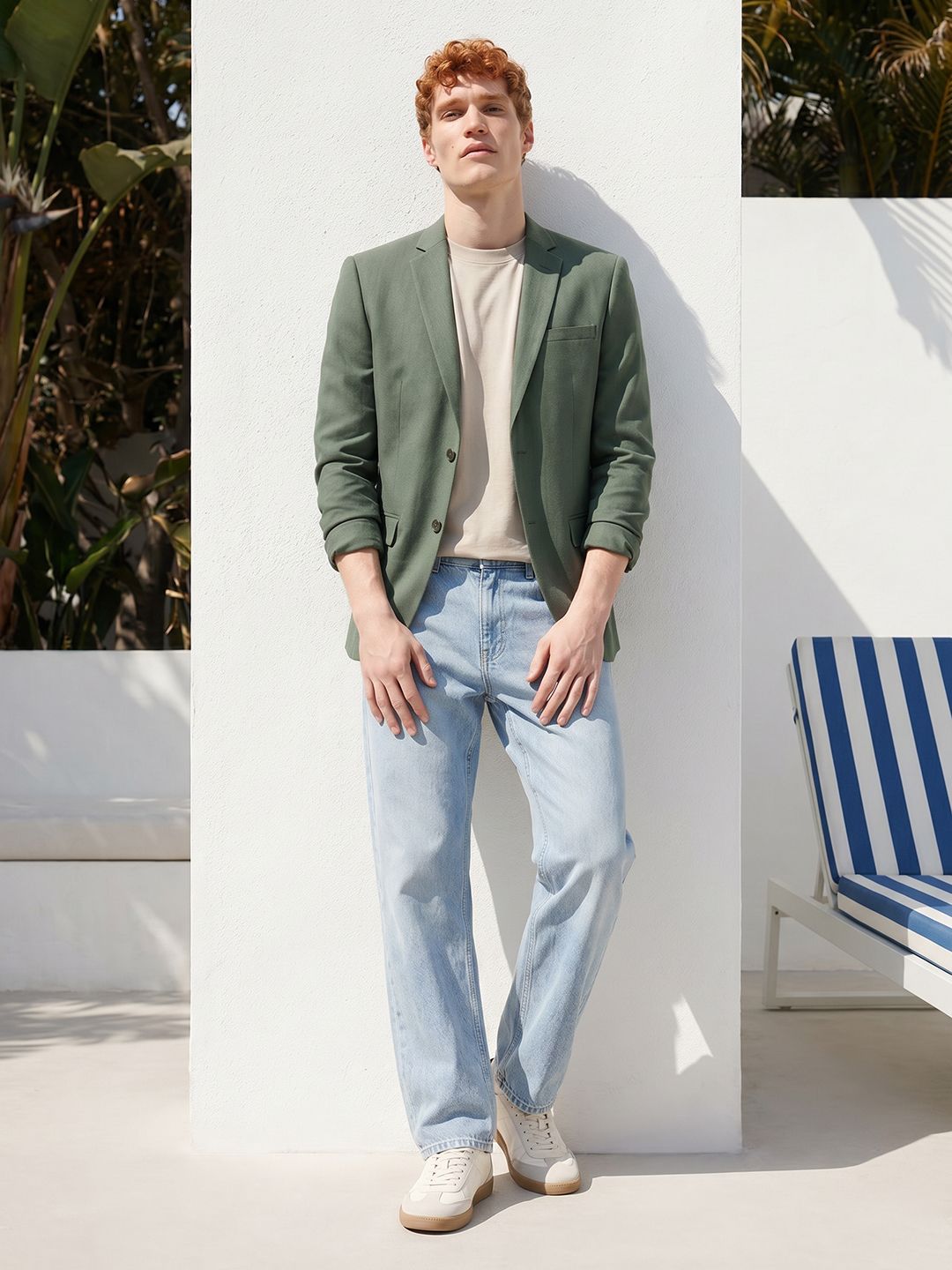Mast & Harbour Self Design Notched Lapel Collar Single-Breasted Casual Blazer