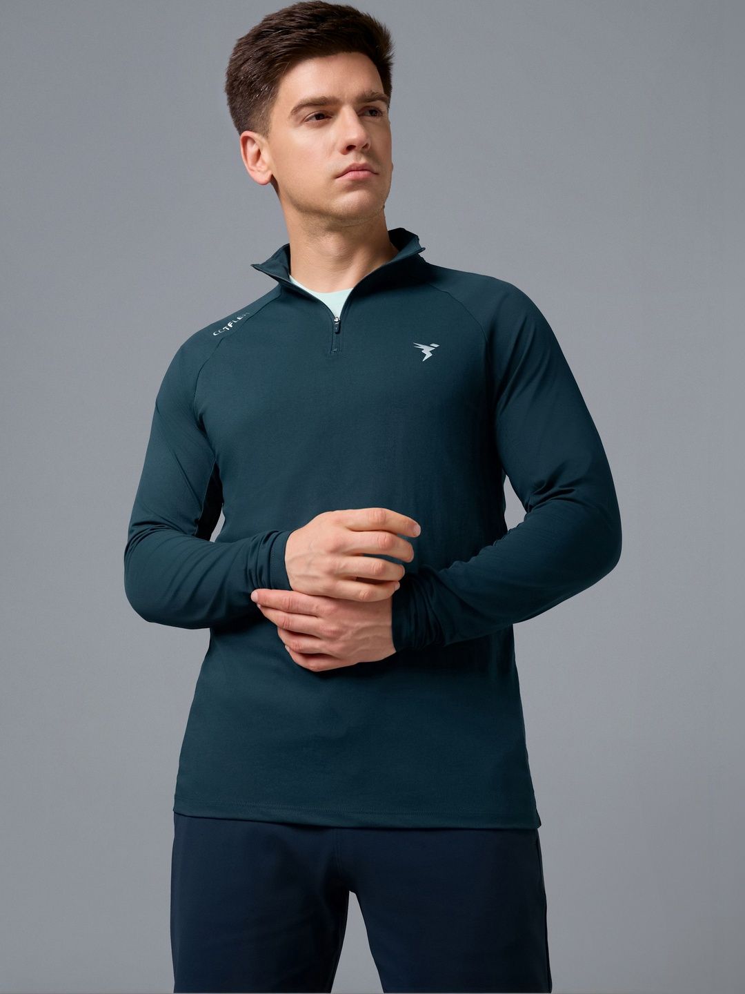 Technosport Men Brand Logo High Neck Slim Fit T-shirt
