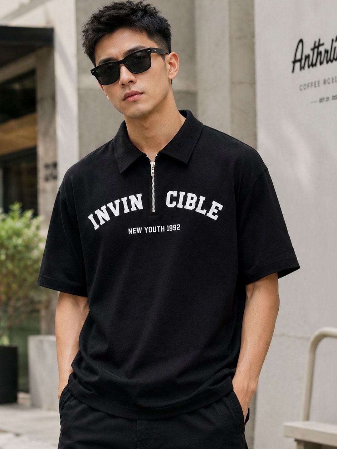 JUMPCUTS Men Typography Printed Polo Collar T-shirt