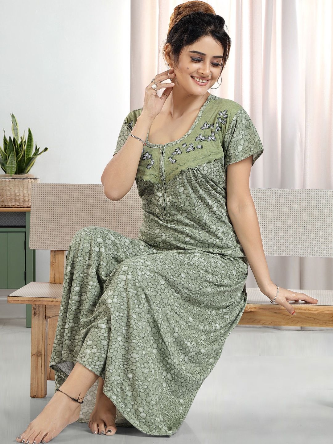 Gutthi Printed Maxi Nightdress