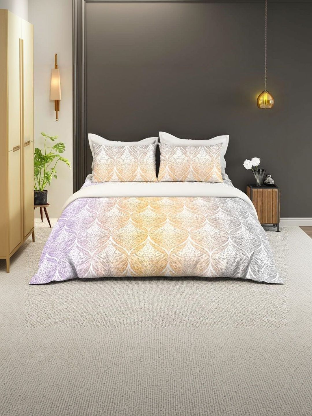 BOMBAY DYEING BOMBAY DYEING Orange & Yellow 144 TC Bedsheet with 2 Pillow Covers