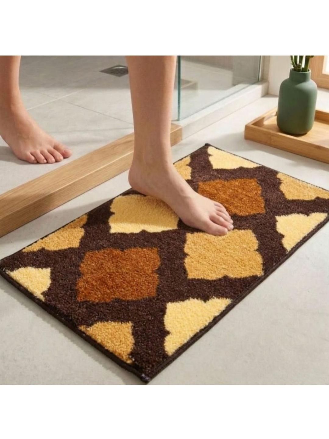 Athom Trendz Brown & Beige Printed Anti-Slip Bathmat 58x38 cm