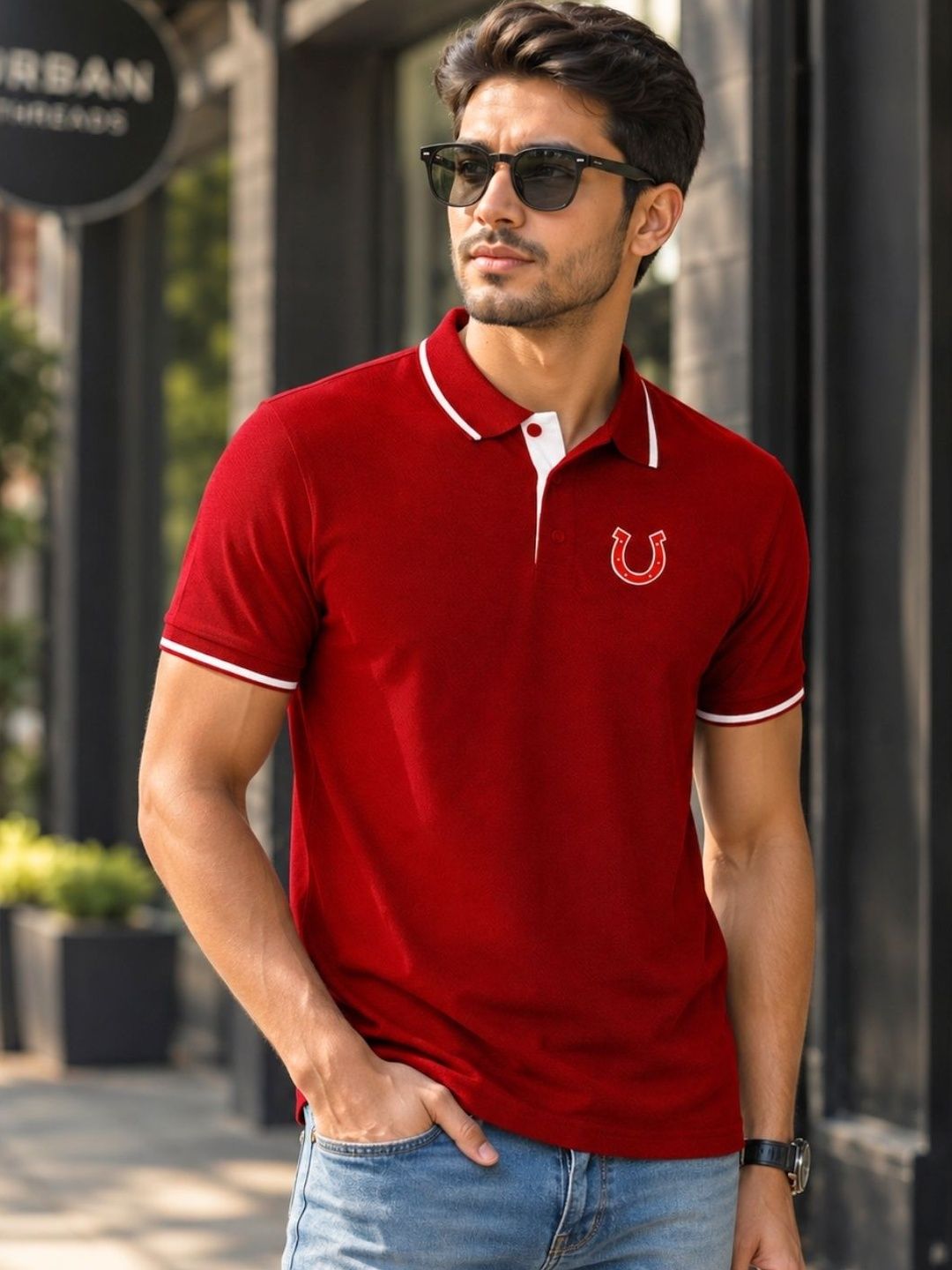 Blacksmith Men Red Pure Cotton Polo Collar T-shirt
