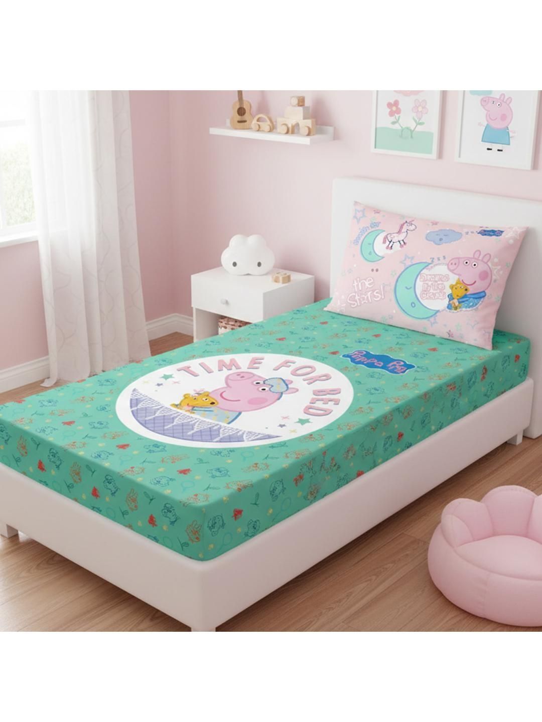 Athom Living Athom Living Peppa Pig Character Kids Single Bedsheet with 1 Pillowcover Green 147x223cm
